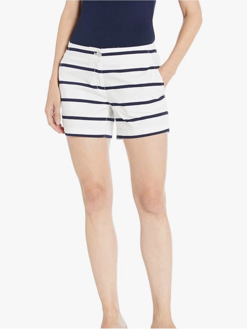 Nautica Women Comfort Tailored Stretch Cotton Navy/ white stripe short like new